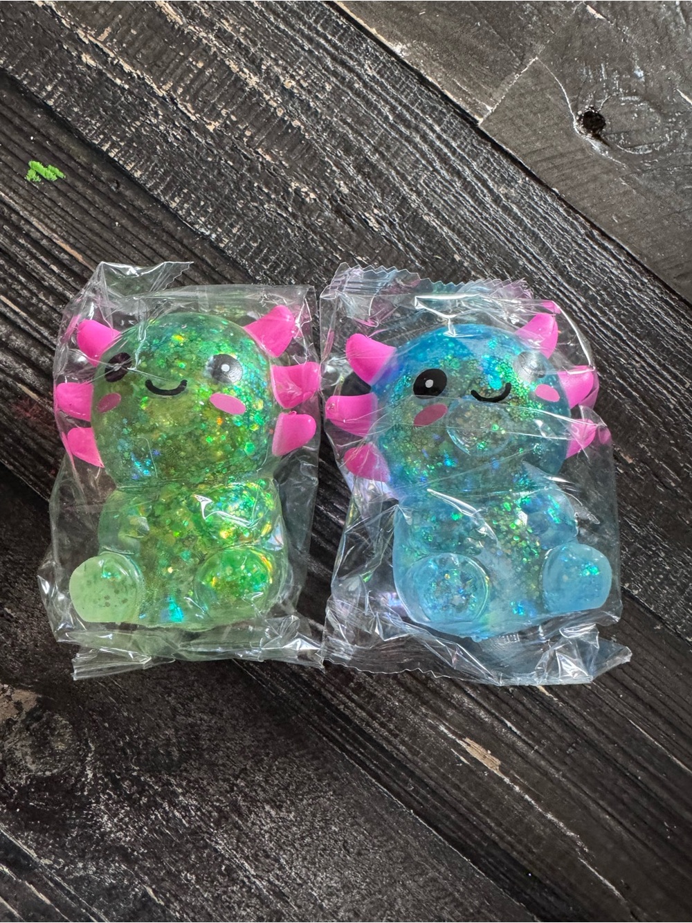 Cute Glitter Axolotl Squishy Toy - Pink Accent (Set of 2)